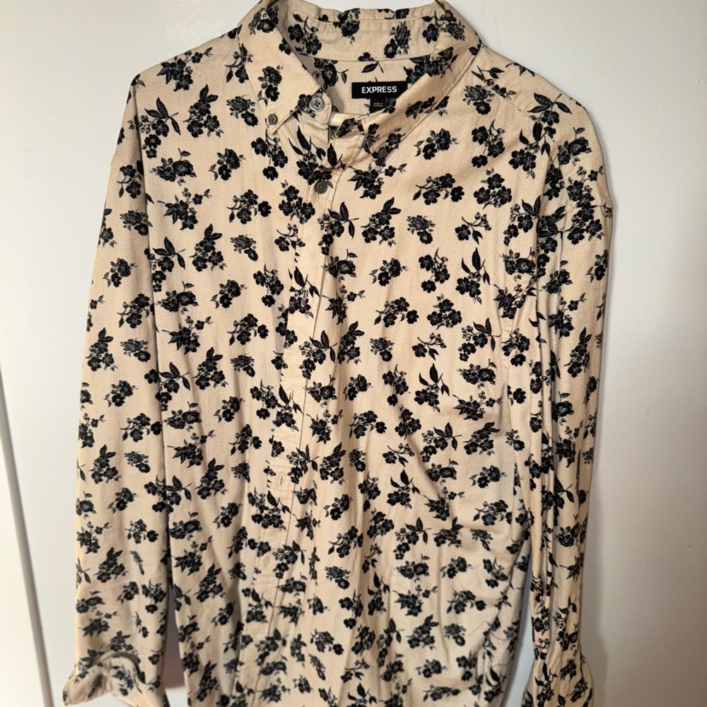 Express Men's Beige Floral Button Down Shirt